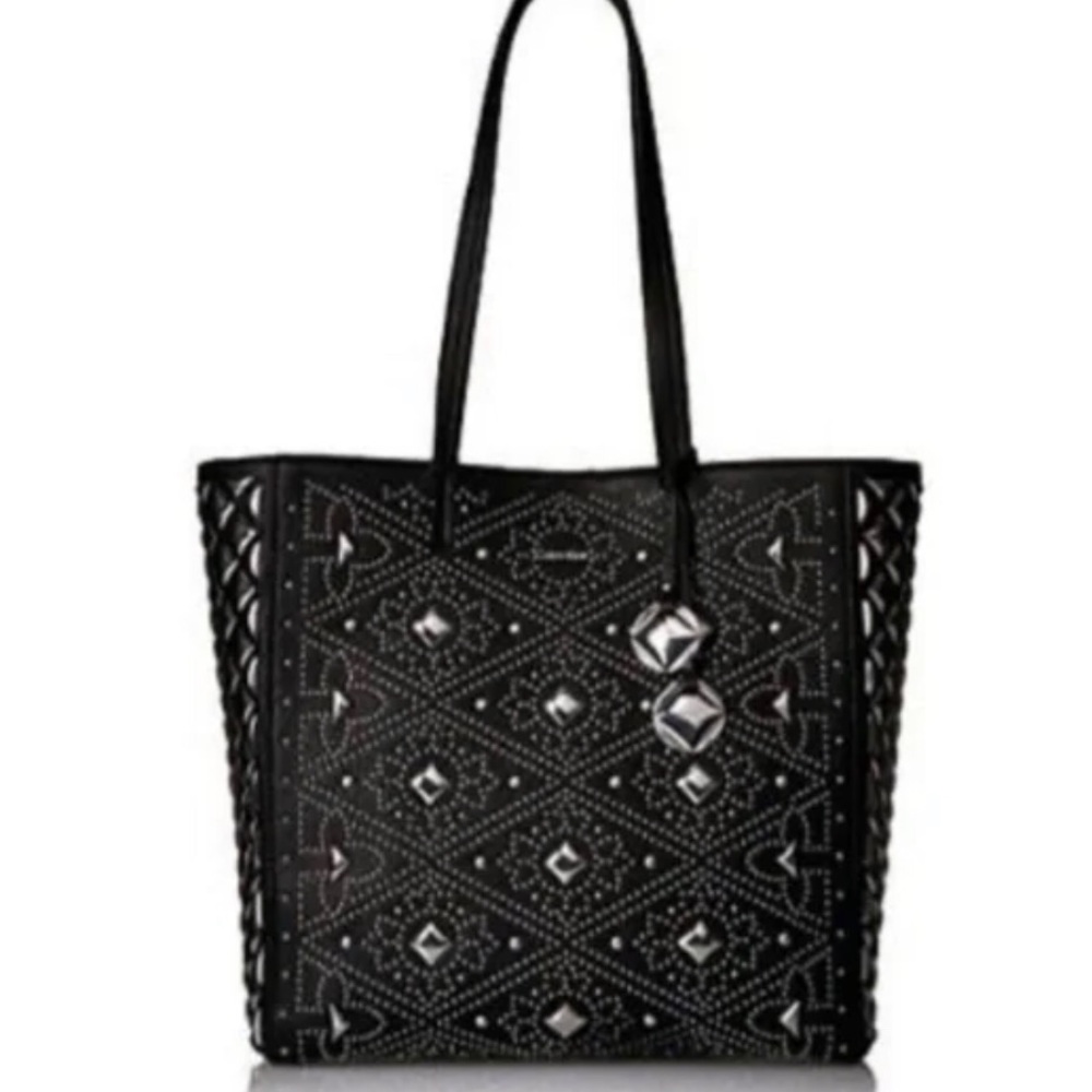 Rare Calvin Klein Avery Pebble All Over Pyramid embellished leather tote